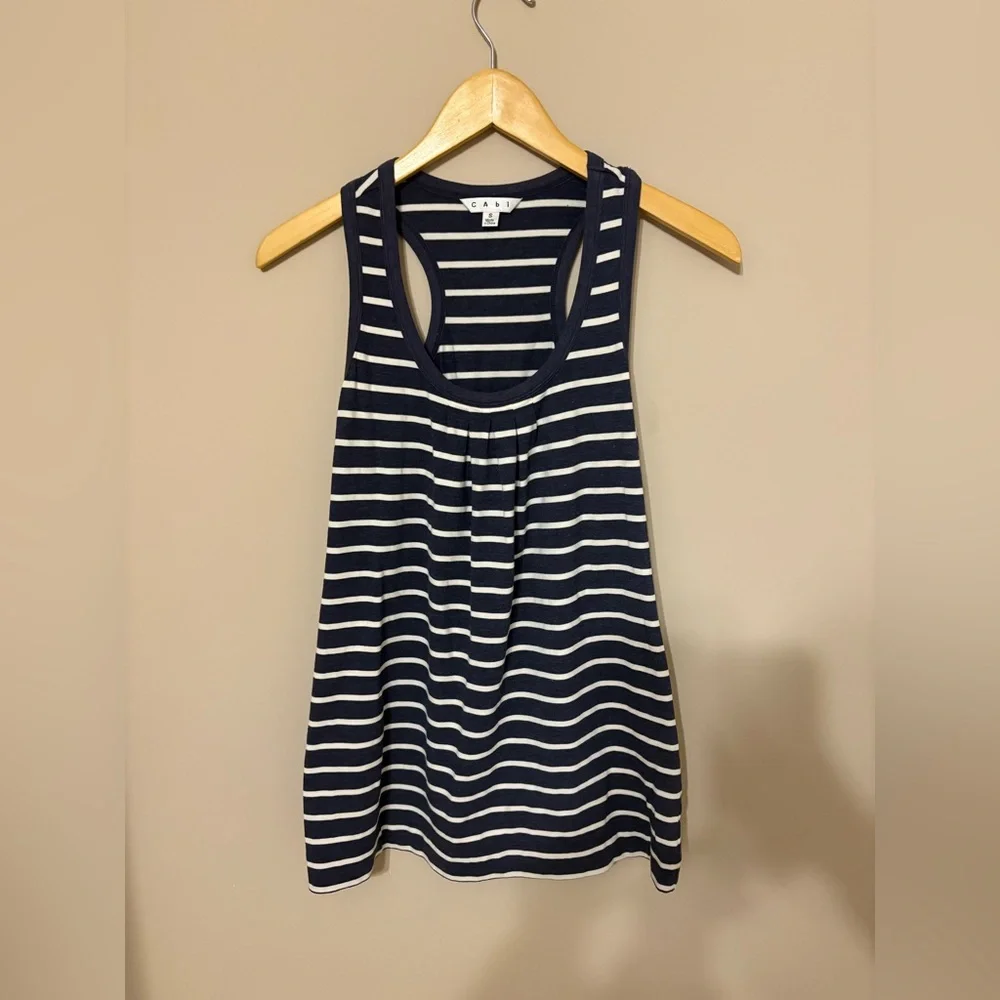 CAbi Nautical Navy and White Striped Tank Top Size Small with Scoop Neck - Picture 2 of 6